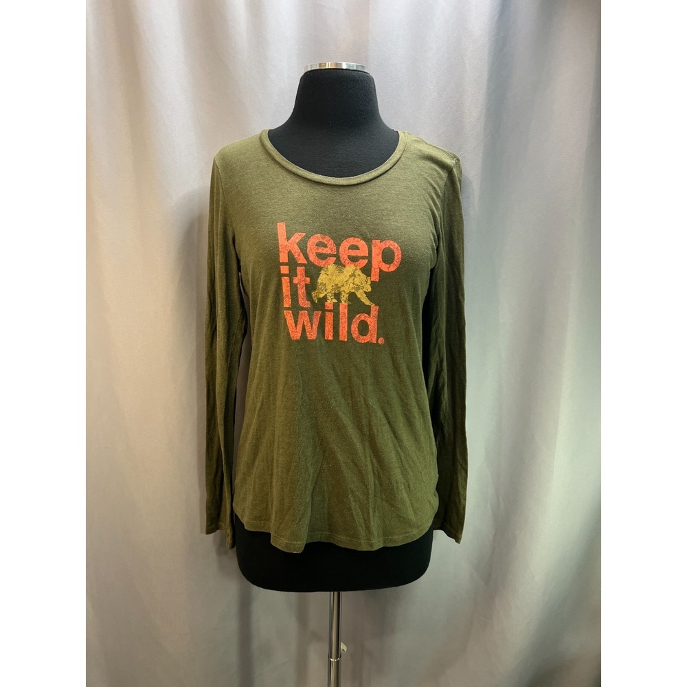 Columbia Sportswear T Shirt Womens Small Olive Green Cotton Keep It Wild Graphic